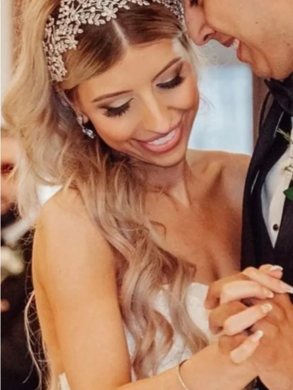 Silver Floral Crystal Tiara Headband - Women Accessories
